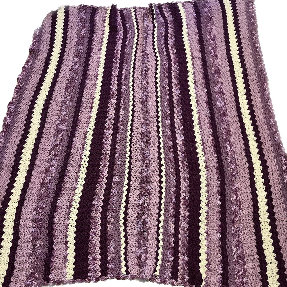 New Handmade Crocket Afghan Blanket, purple & lavender